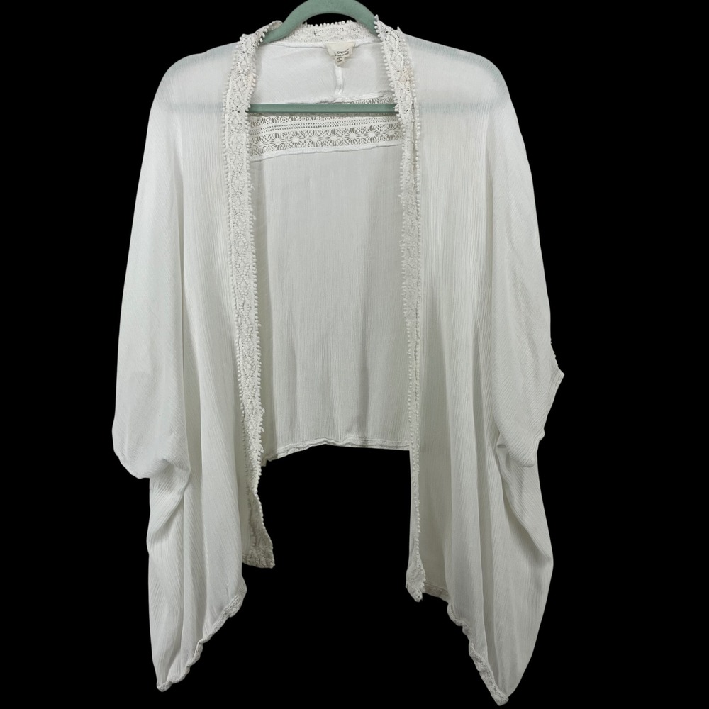 Caution to the Wind Size Large Kimono Cardigan White Crochet Lace Gauze Womens